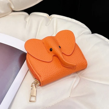 大象荔枝紋皮革&times;風琴卡夾&times;橘色