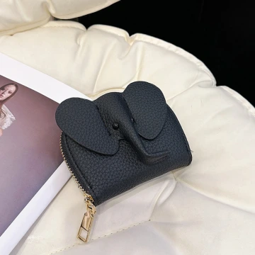 大象荔枝紋皮革×風琴卡夾×黑色