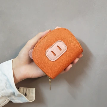 小豬鼻荔枝紋皮革×風琴卡夾×橘色