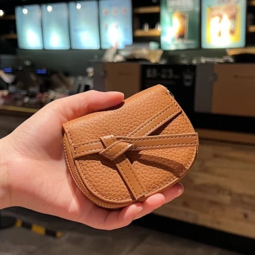 禮物綁帶荔枝紋皮革&times;風琴卡夾&times;棕咖