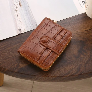 簡約鱷魚紋皮革×風琴卡夾×棕咖