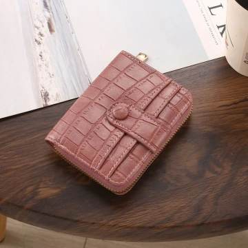 簡約鱷魚紋皮革&times;風琴卡夾&times;粉紅