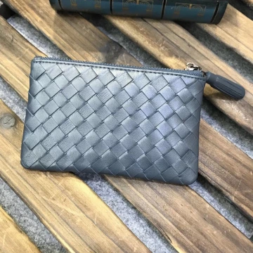 中性質感編織皮革&times;拉鍊零錢包&times;鐵灰