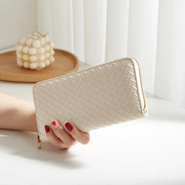 大編紋格紋&times;拉鍊長皮夾&times;白色