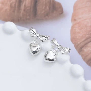 925銀針×愛心蝴蝶結×吊墜耳環