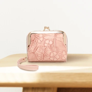 復古花園壓紋口金包&times;雙層可拆&times;風琴卡夾&times;粉紅
