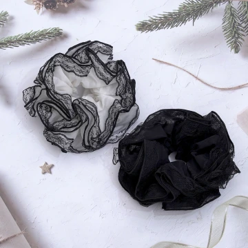 蕾絲邊多層薄紗×大腸圈髮束×共二色