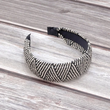草編黑白條紋寛版×髮箍