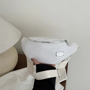 PU皮革編織×斜背腰包×白色