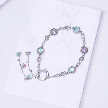 晶透玫瑰花流蘇×手機腕帶掛繩×彩色