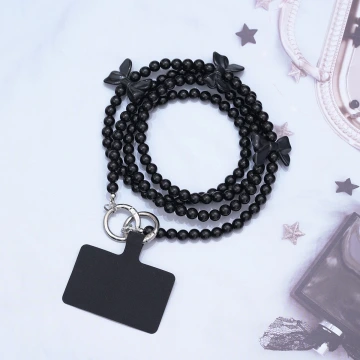 黑珠珠酷蝴蝶結×手機斜背雙勾掛繩