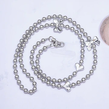 銀色愛心蝴蝶結&times;手機斜背雙勾掛繩