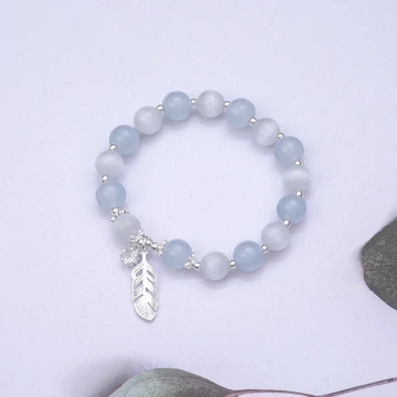 冰雪淡藍仙女羽毛×固定式串珠手鍊