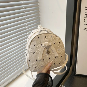 甜心蝴蝶結抓皺感&times;後背包&times;白色