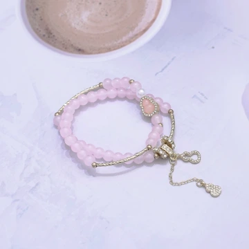 粉紅雙層福蘆×固定式串珠手鍊
