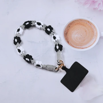 小花朵編織&times;手機腕帶掛繩&times;黒灰白