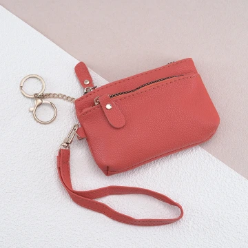 皮革多層鑰匙扣&times;手拿零錢包&times;亮橘