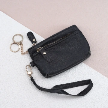 皮革多層鑰匙扣&times;手拿零錢包&times;黑色