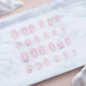 粉嫩冰透小白花亮面×穿戴式手指甲片×二十四入