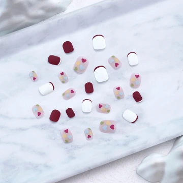 法式紅白愛心亮面&times;穿戴式手指甲片&times;二十四入