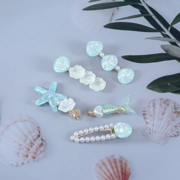 美人魚珍珠&times;五套件髮夾組&times;藍色