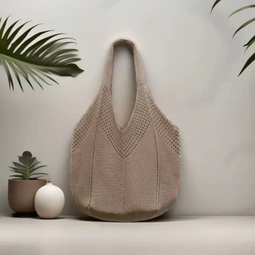 素色M型鏤空針織&times;肩背包&times;棕咖