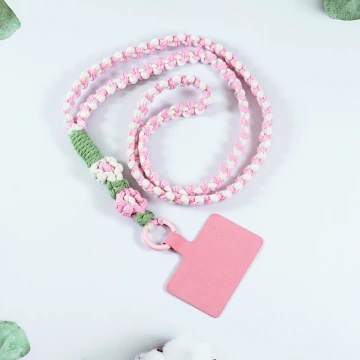 兩朵撞色小花&times;手機單勾掛脖吊繩&times;粉白