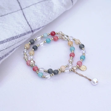 古幣雙層水晶×串珠手鍊×彩色