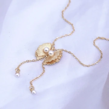 扇貝珍珠流蘇×鎖骨項鍊