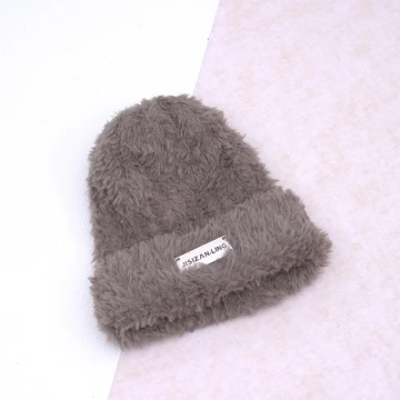 金屬標牌仿貂毛×毛帽×棕咖