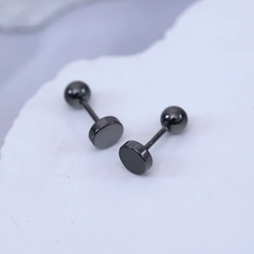 黑色圓形&times;轉珠耳環