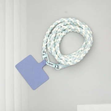 細繩雙色小麻花&times;手機斜背雙勾掛繩&times;水藍+白