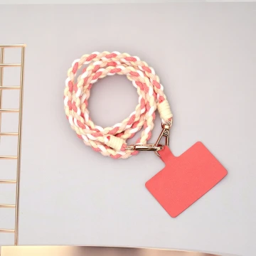 細繩四色小麻花&times;手機斜背雙勾掛繩&times;深橘+淺橘+黃+白