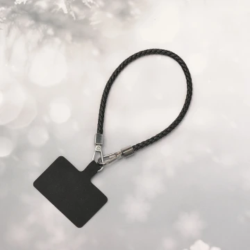 編織花紋皮革&times;手機腕帶掛繩&times;黑色