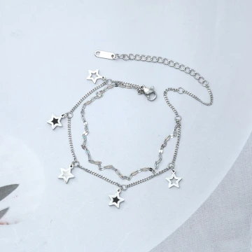 316鋼飾&times;星白星星&times;雙層腳鍊&times;銀色