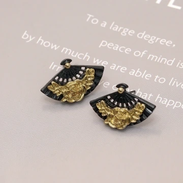 墨扇金牡丹&times;吊墜耳環