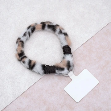 細款毛絨豹紋&times;手機腕帶掛繩&times;棕咖