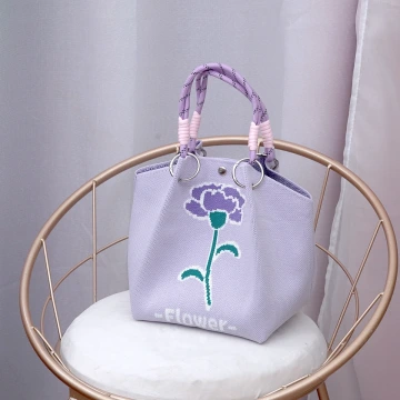 紫色康乃馨&times;針織手提袋