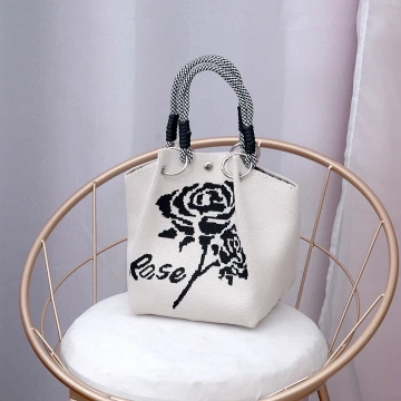 黑玫瑰&times;針織手提袋