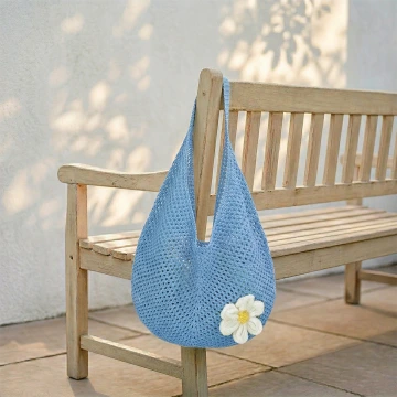 慵懶小花針織&times;肩背包&times;藍色