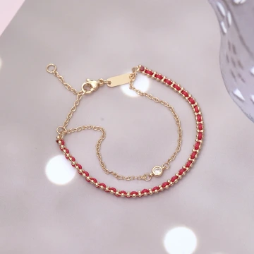 雙層單鑽金鍊&times;紅繩手鍊