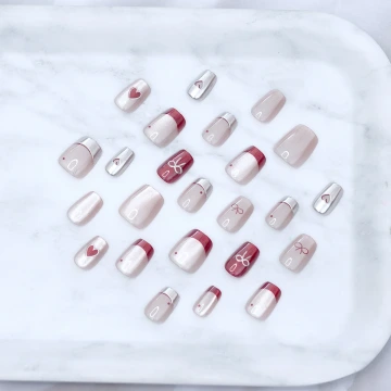 銀心貓眼蝴蝶結亮面&times;穿戴式手指甲片&times;二十四入