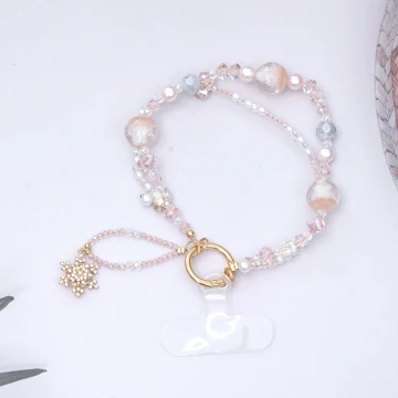 粉紅魔幻球晶鑽雪花&times;手機腕帶掛繩