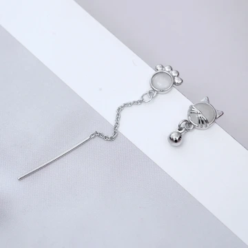 925銀針&times;貓眼石貓臉腳掌&times;不對稱吊墜耳環