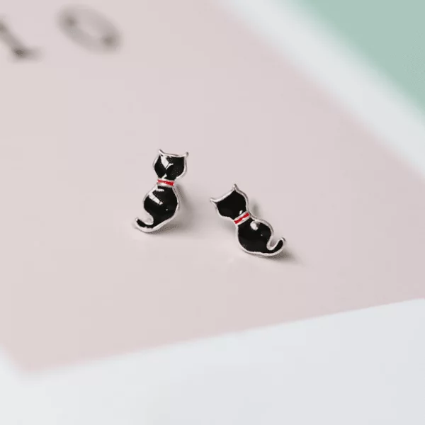 925銀針×黑色小貓的背影×耳針