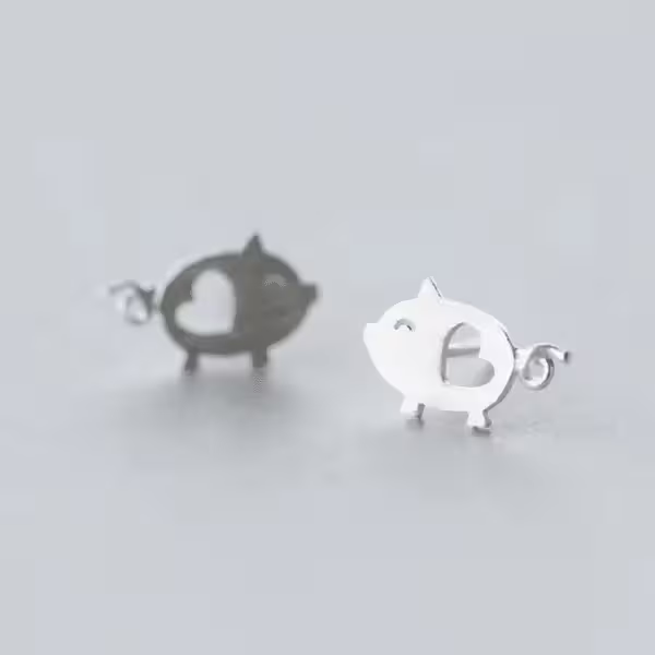 925銀針×愛心小豬×耳針
