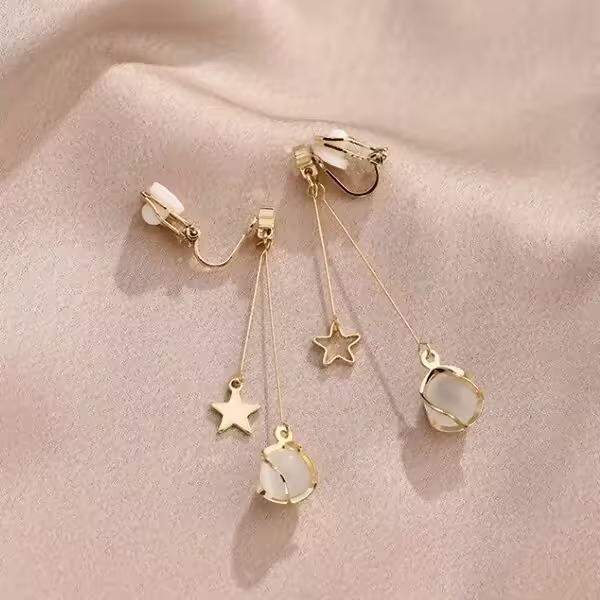 星星琉璃貓眼石×不對稱三角耳夾