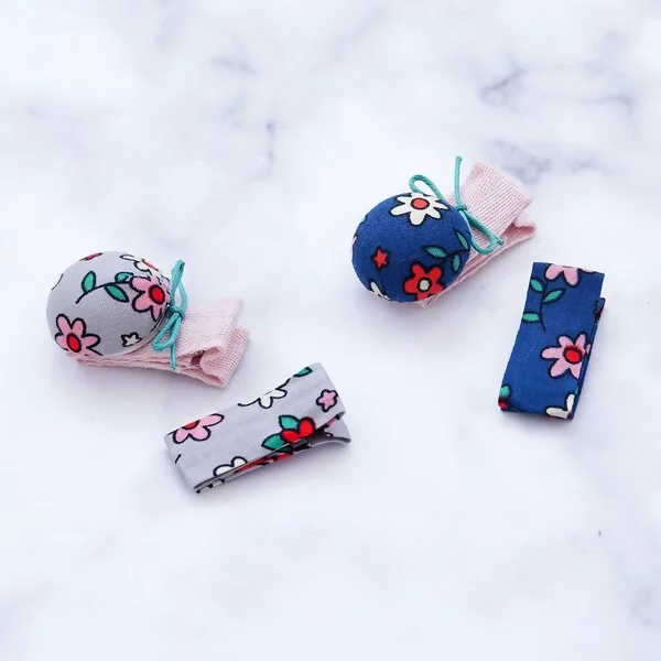 小花布鈕釦×二套件髮夾組×共二色