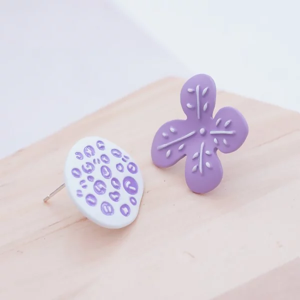 紫花與蓮藕×不對稱吊墜耳環
