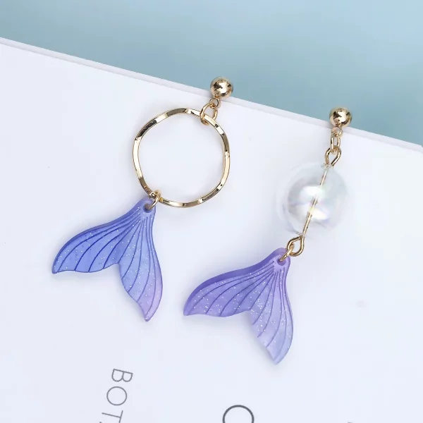 炫紫琉璃美人魚×不對稱吊墜耳環